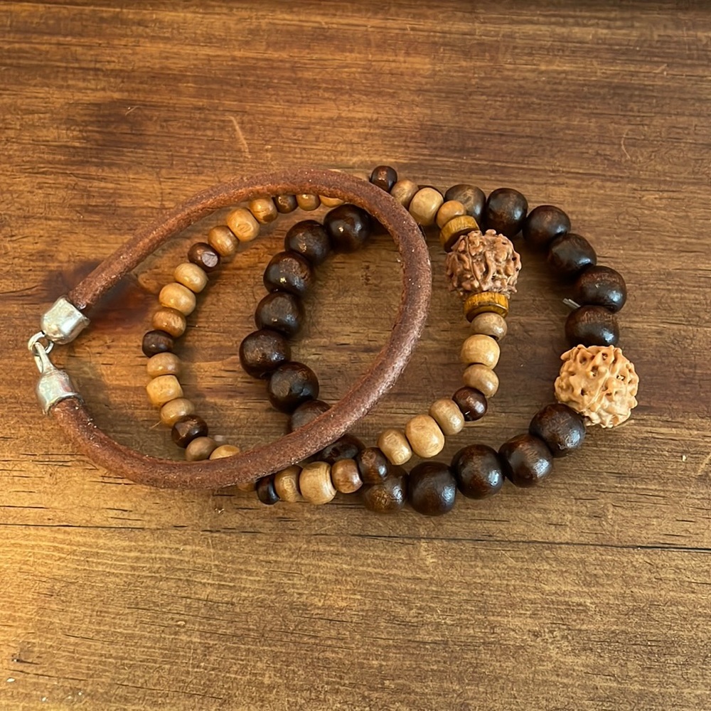 COPY - 3 Bracelet Rudraksha and leather bracelet